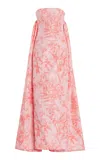 Monique Lhuillier Floral Toile Printed Silk Faille Column Gown With Cape In Pink