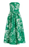 Monique Lhuillier Floral Toile Printed Silk Faille Tea Length Gown In Green