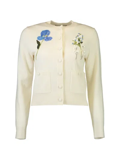 Monique Lhuillier Floral-embroidered Cardigan In White