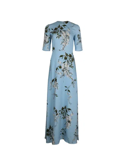 Monique Lhuillier Floral-print Short-sleeve Dress In Gray