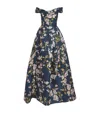 Monique Lhuillier Gazar Floral Off-the-shoulder Gown In Blue