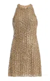 Monique Lhuillier Halter Embroidered Mini Dress In Brown