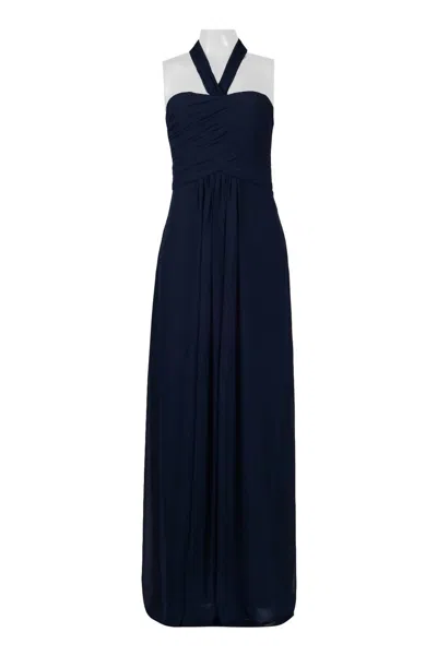 Monique Lhuillier Halter Neck Ruched Evening Dress In Electric In Blue