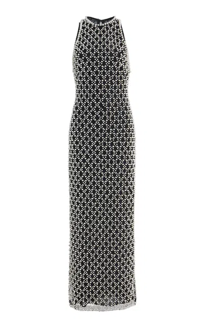 Monique Lhuillier Halter Pearl Embroidered Cocktail Dress In Multi