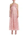 Monique Lhuillier Halter Ruffle Front Silk-lined Cocktail Dress In Pink