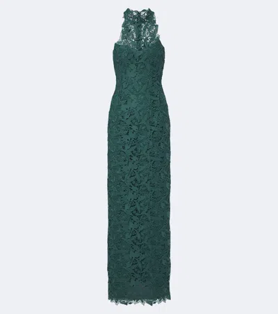 Monique Lhuillier Halterneck Lace Gown In Green