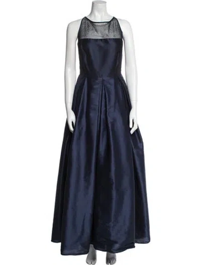 Pre-owned Monique Lhuillier Halterneck Long Dress In Blue