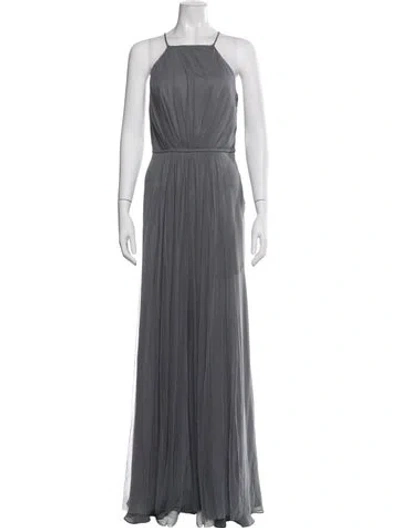 Pre-owned Monique Lhuillier Halterneck Long Dress In Gray