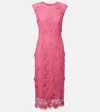 Monique Lhuillier Hibiscus Floral Lace Midi Dress In Pink