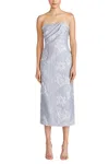 Monique Lhuillier Jacqueline Jacquard Midi Dress In Silver In Silver