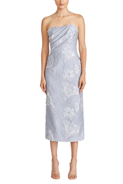Monique Lhuillier Jacqueline Jacquard Midi Dress In Silver