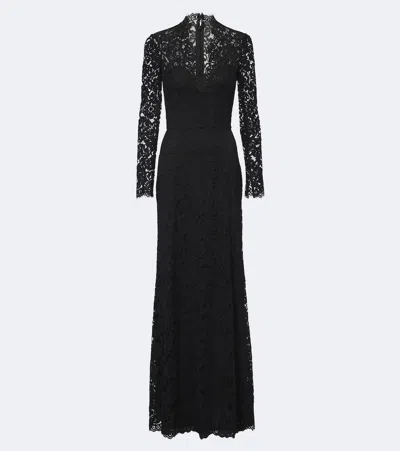 Monique Lhuillier Lace Cotton-blend Bustier Gown In Black