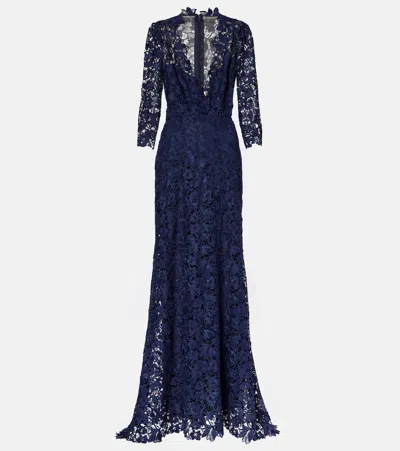 Monique Lhuillier Lace Gown In Blue