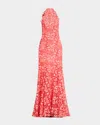 Monique Lhuillier Lace Halterneck Trumpet Gown In Coralrosette