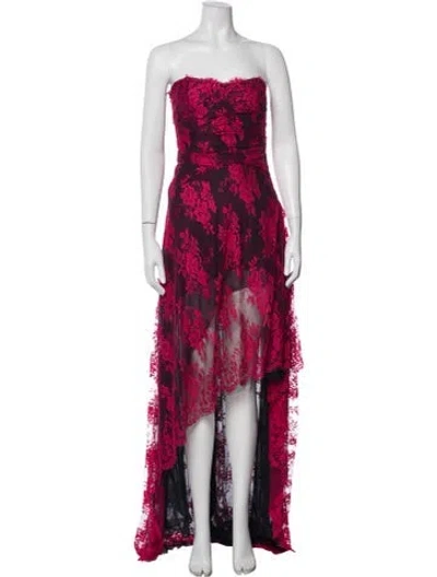 Pre-owned Monique Lhuillier Lace Long Dress In Pink