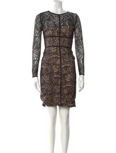 Pre-owned Monique Lhuillier Lace Pattern Knee-length Dress In Black
