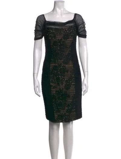 Pre-owned Monique Lhuillier Lace Pattern Knee-length Dress In Black