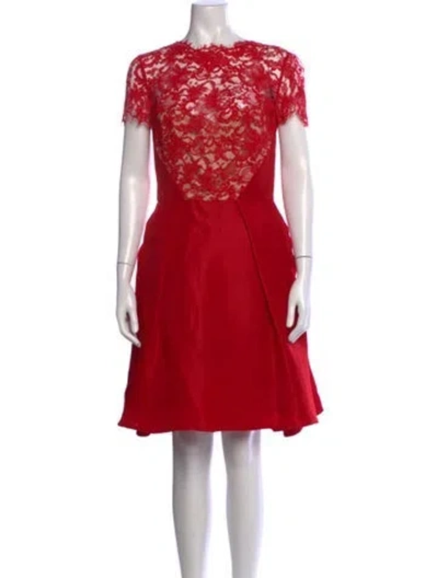 Pre-owned Monique Lhuillier Lace Pattern Knee-length Dress In Red