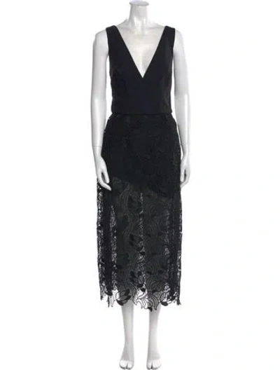 Pre-owned Monique Lhuillier Lace Pattern Long Dress In Black