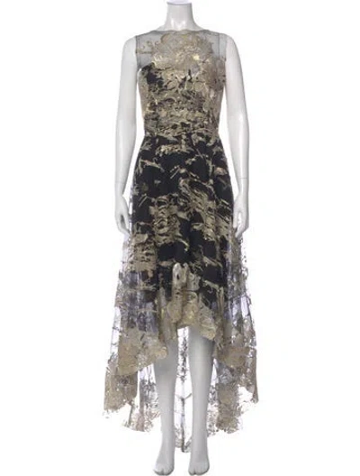 Pre-owned Monique Lhuillier Lace Pattern Long Dress In Black