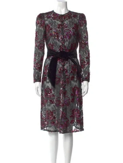 Pre-owned Monique Lhuillier Lace Pattern Midi Length Dress In Black