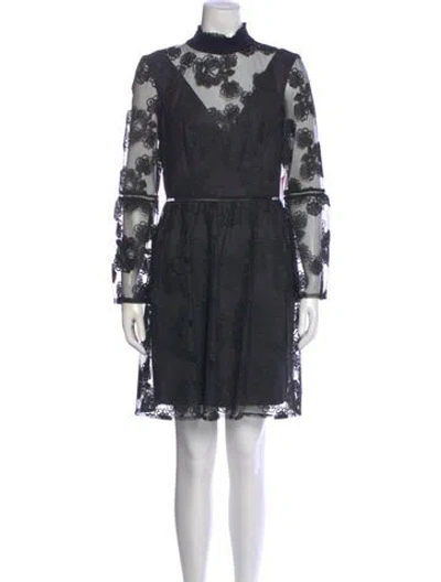 Pre-owned Monique Lhuillier Lace Pattern Mini Dress In Black
