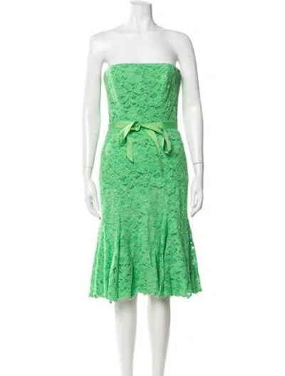 Pre-owned Monique Lhuillier Lace Pattern Mini Dress In Green