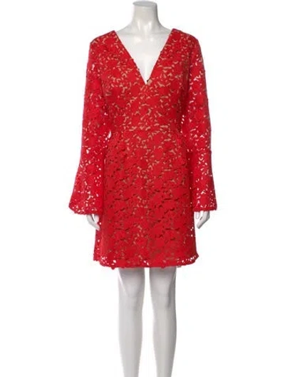 Pre-owned Monique Lhuillier Lace Pattern Mini Dress In Red