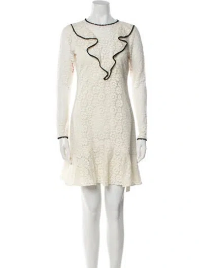 Pre-owned Monique Lhuillier Lace Pattern Mini Dress In White
