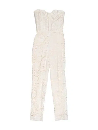 Pre-owned Monique Lhuillier Lace Pattern Strapless Jumpsuit In White