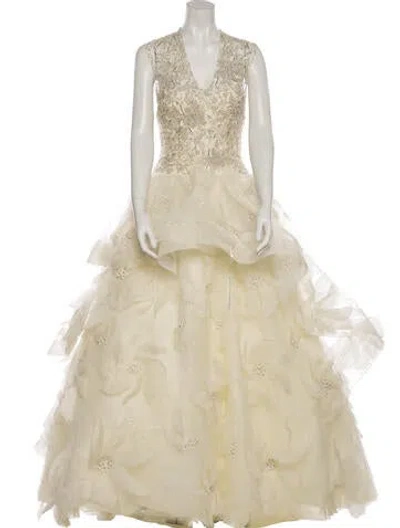 Pre-owned Monique Lhuillier Lace Wedding Gown In Neutral