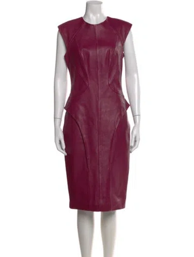 Pre-owned Monique Lhuillier Leather Midi Length Dress In Burgundy