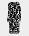 Monique Lhuillier Long-sleeve Lace Sheath Midi Dress In Noirsilk White