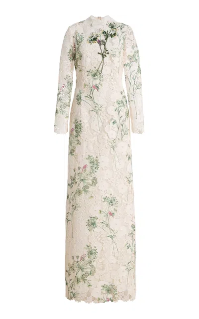 Monique Lhuillier Long-sleeve Maxi Dress With Separate Slip In Neutral