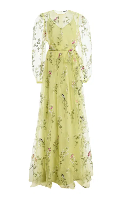 Monique Lhuillier Long-sleeve Maxi Dress With Separate Slip In Green