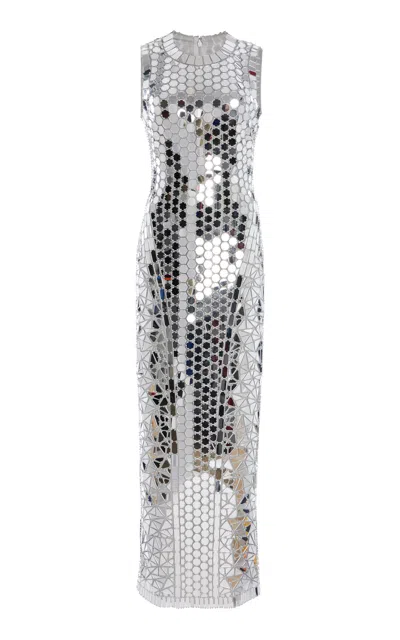 Monique Lhuillier Mirror-embellished Tulle Midi Dress In Silver