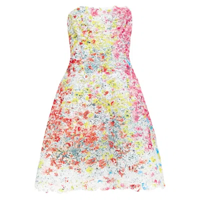 Monique Lhuillier Neon Tie Dye Floral Lace Applique Fre Dress In Multi