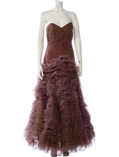 Pre-owned Monique Lhuillier Nylon Long Dress In Brown