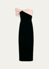 Monique Lhuillier Twisted Off-the-shoulder Velvet Maxi Dress In Pale Blushnoir