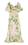 Monique Lhuillier Off-the-shoulder Blouson Gazar Silk Gown With Cape In Floral