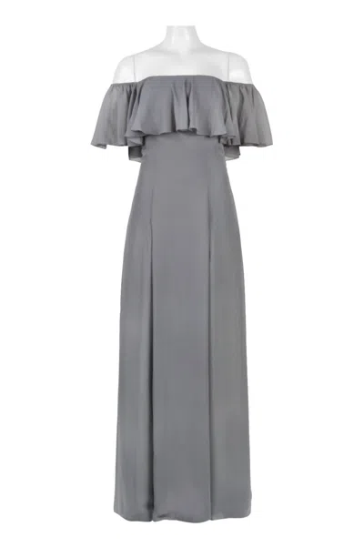 Monique Lhuillier Off-the-shoulder Formal Dress In Steel In Blue