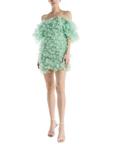 Monique Lhuillier Off The Shoulder Organdy Silk-lined Mini Dress In Green