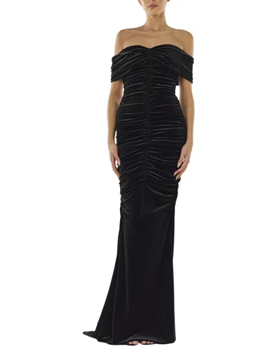 MONIQUE LHUILLIER MONIQUE LHUILLIER OFF THE SHOULDER RUCHED SILK-LINED GOWN