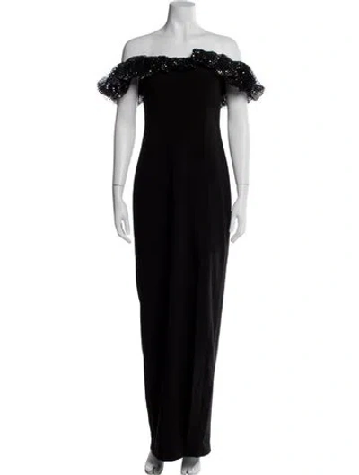 Pre-owned Monique Lhuillier Off-the-shoulder Long Dress In Black