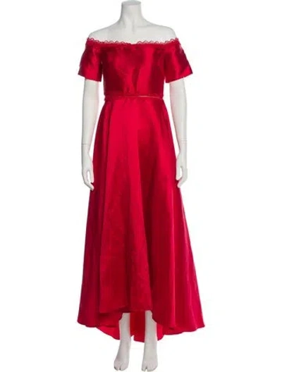 Pre-owned Monique Lhuillier Off-the-shoulder Long Dress In Red