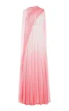 Monique Lhuillier Ombre Chiffon Silk Gown With Cape In Pink