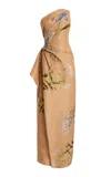 Monique Lhuillier One Shoulder Draped Silk Gown In Brown