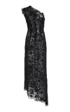 Monique Lhuillier One Shoulder Gown With Asymmetric Hem In Black