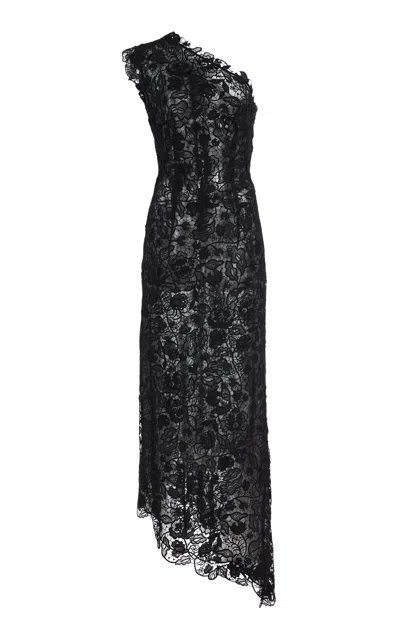Monique Lhuillier One Shoulder Gown With Asymmetric Hem In Black