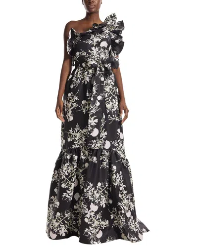 MONIQUE LHUILLIER ONE SHOULDER RUFFLE SILK GOWN